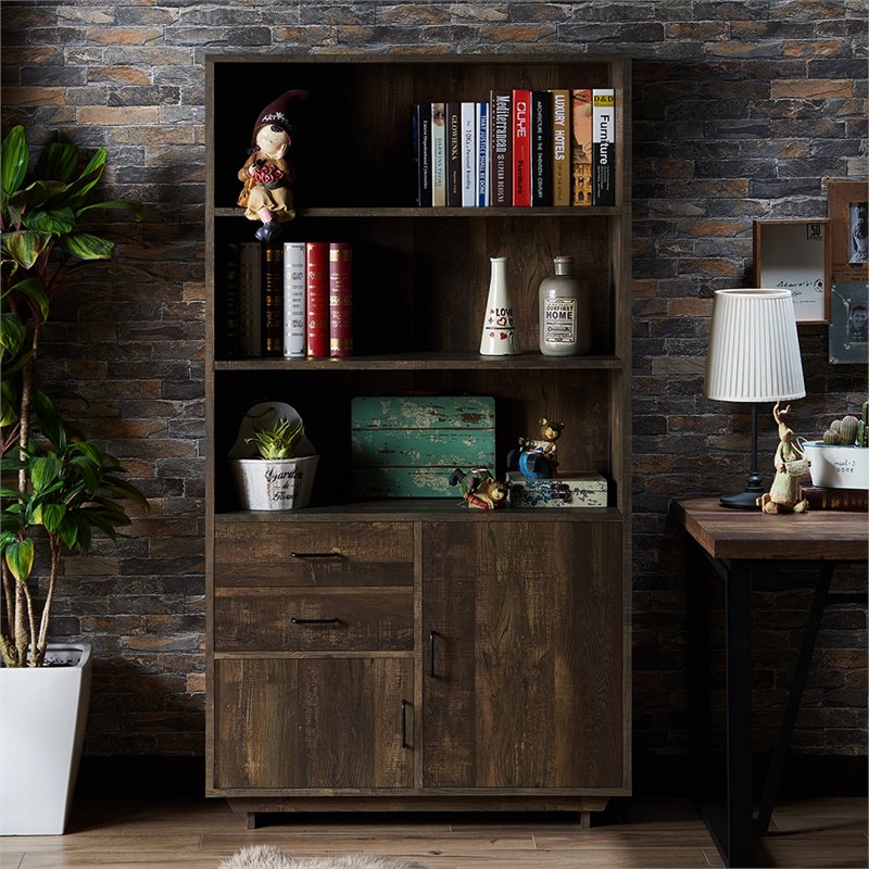 Furniture of America Berto Farmhouse Wood 3-Shelf Bookcase in Reclaimed Oak
