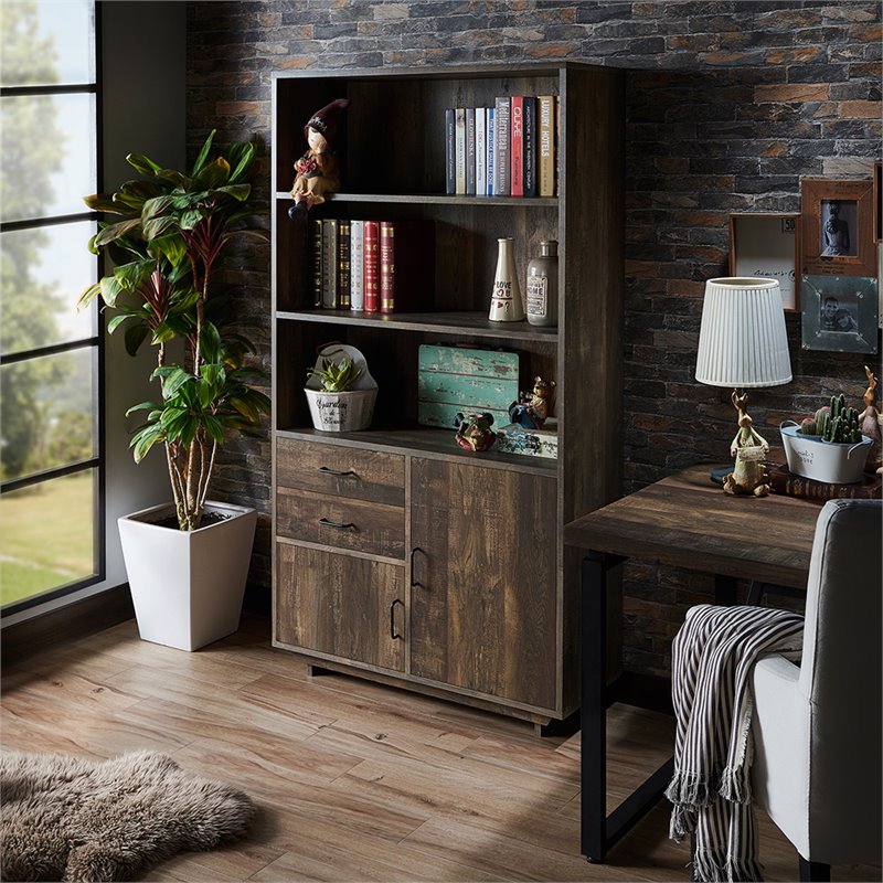 Furniture of America Berto Farmhouse Wood 3-Shelf Bookcase in Reclaimed Oak