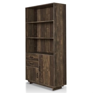furniture of america berto farmhouse wood 3-shelf bookcase in reclaimed oak