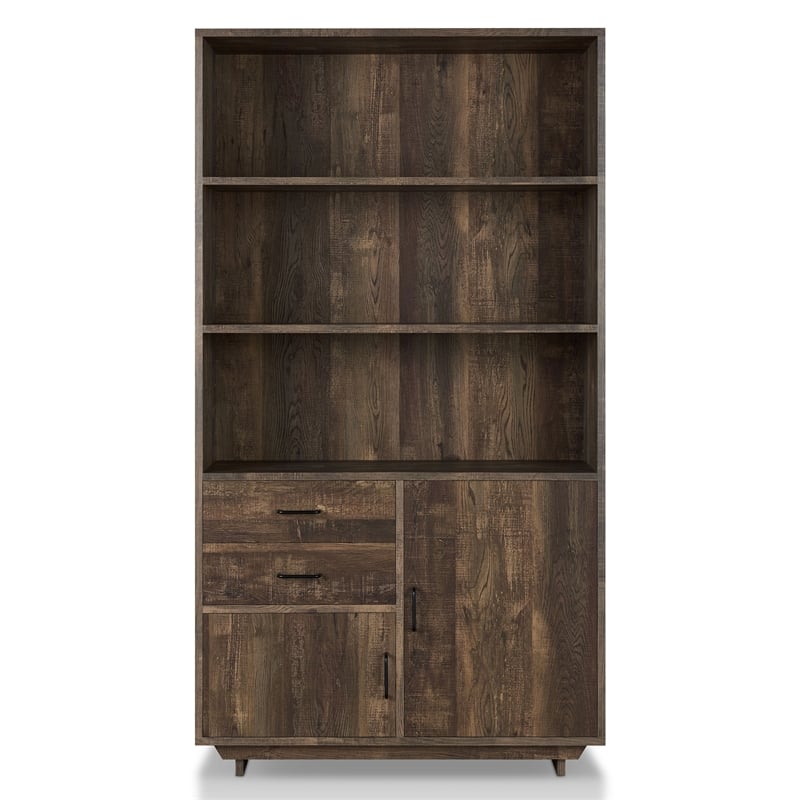 Furniture of America Berto Farmhouse Wood 3-Shelf Bookcase in Reclaimed Oak