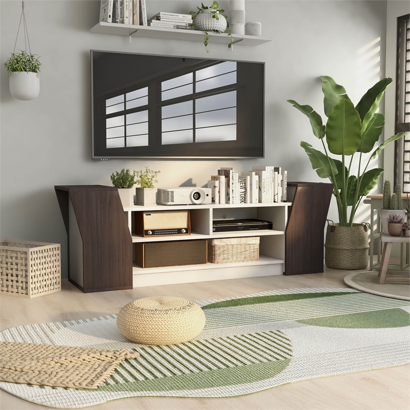 Furniture of America Viv Modern Wood 71-Inch TV Stand in Wenge and White