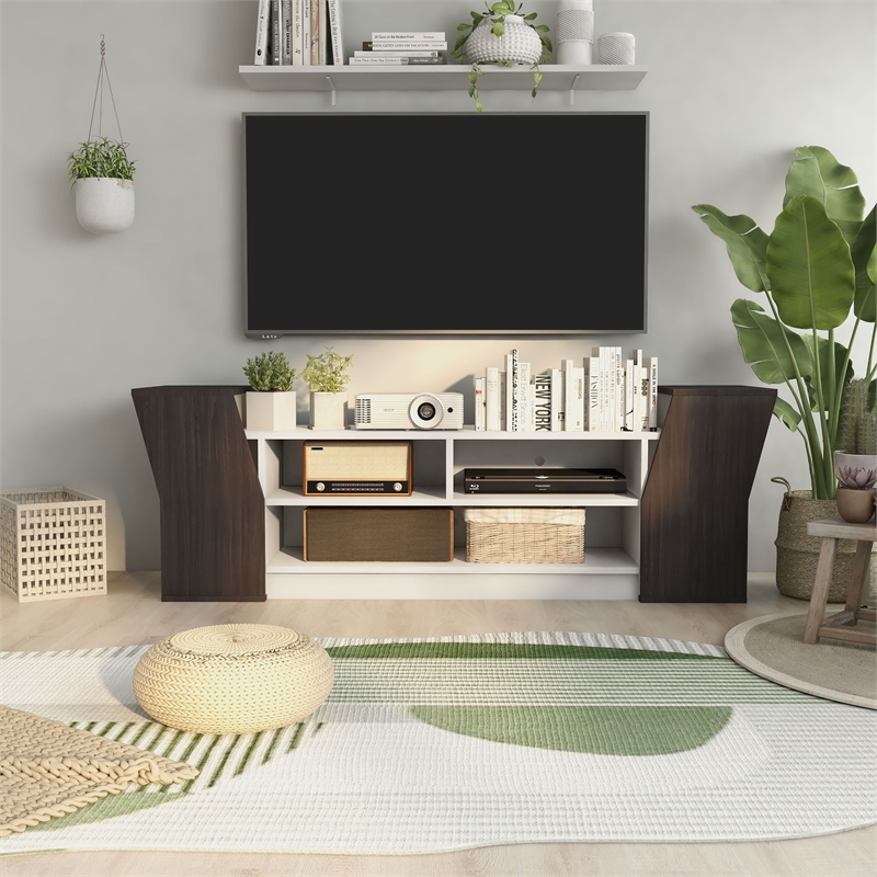 Furniture of America Viv Modern Wood 71-Inch TV Stand in Wenge and White