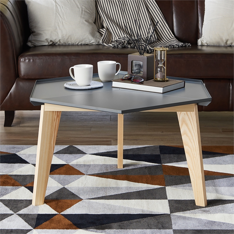 Furniture of America Bok Modern Chic Metal Tray-Top Coffee Table in Gray