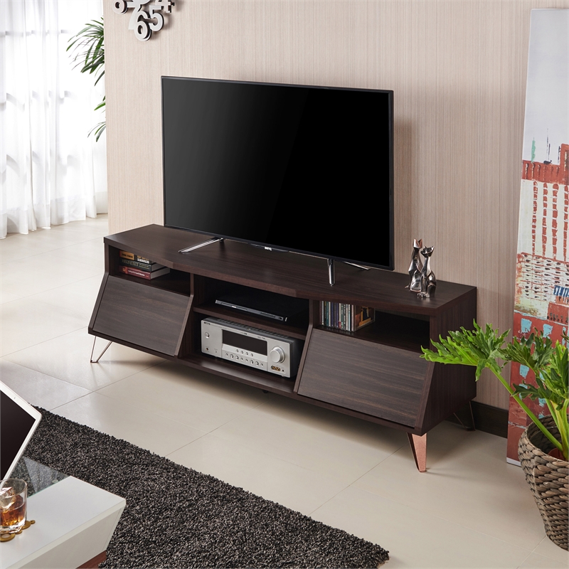 Furniture of America Garrison Wood Storage 62-Inch TV Stand in Wenge Brown