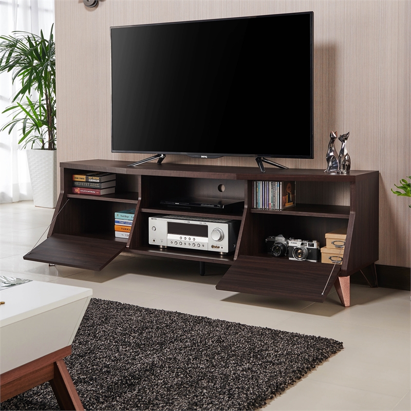 Furniture of America Garrison Wood Storage 62-Inch TV Stand in Wenge Brown