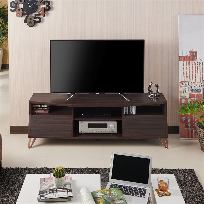 Furniture of America Garrison Wood Storage 62-Inch TV Stand in Wenge Brown
