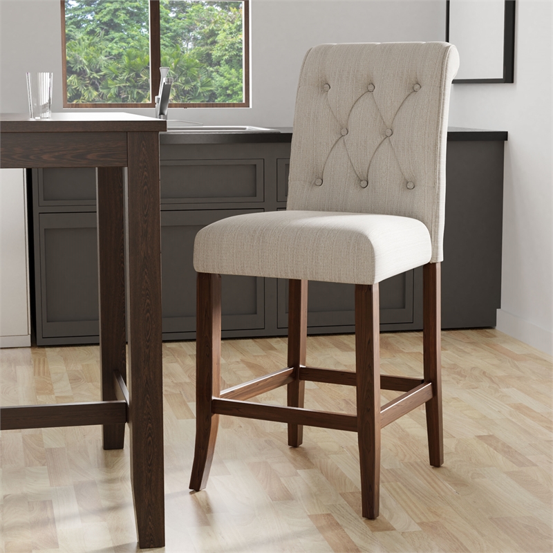 Furniture of America Landon Fabric Tufted Pub Chairs in Beige (Set of 2)
