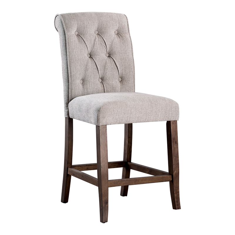 Furniture of America Landon Fabric Tufted Pub Chairs in Beige (Set of 2)