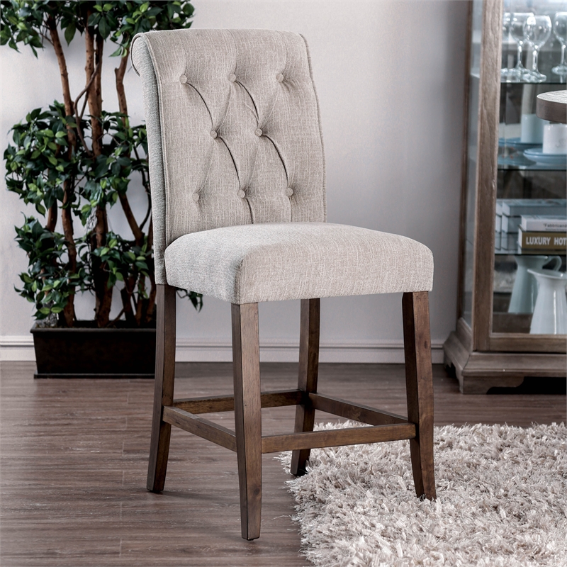 Furniture of America Landon Fabric Tufted Pub Chairs in Beige (Set of 2)