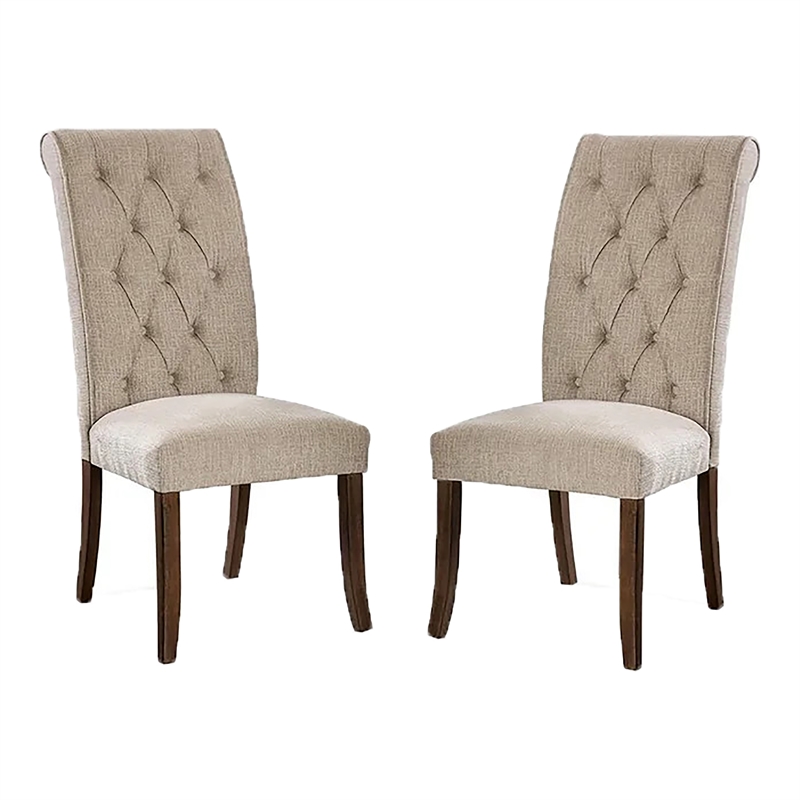 Furniture of America Landon Fabric Side Chair in Beige and Oak (Set of 2)