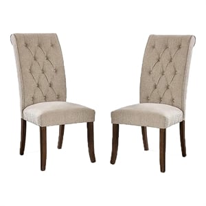 Furniture of America Landon Fabric Side Chair in Beige and Oak (Set of 2)