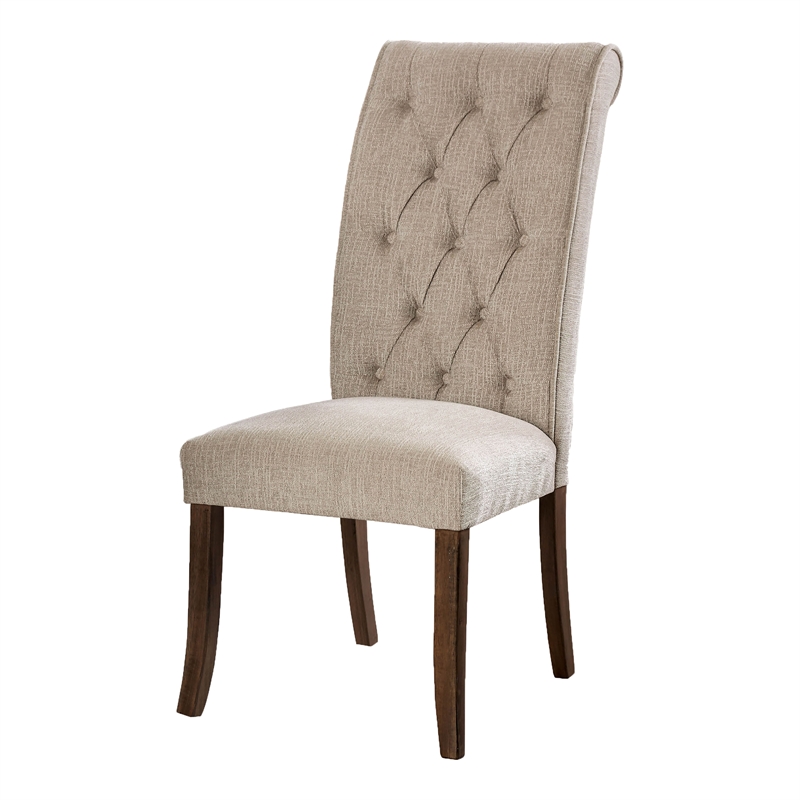 Furniture of America Landon Fabric Side Chair in Beige and Oak (Set of 2)