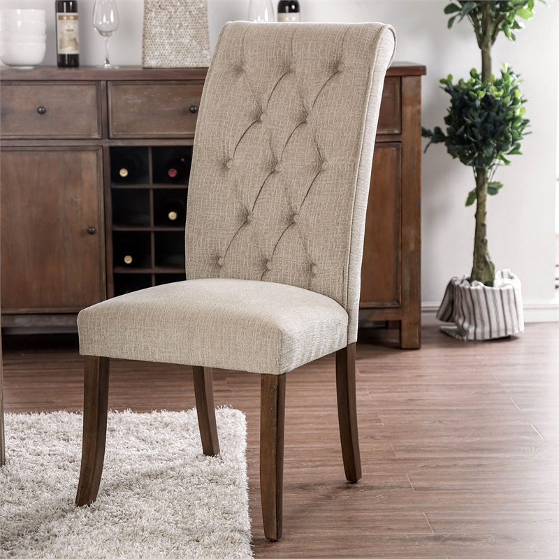 Furniture of America Landon Fabric Side Chair in Beige and Oak (Set of 2)