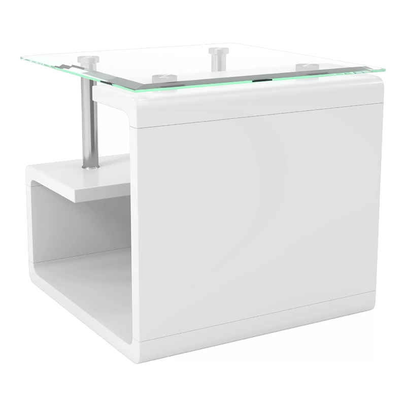 Furniture of America Velencia Glass Geometric End Table in Glossy White