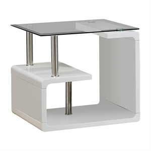 furniture of america velencia glass geometric end table in glossy white
