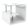 Furniture of America Velencia Glass Geometric End Table in Glossy White