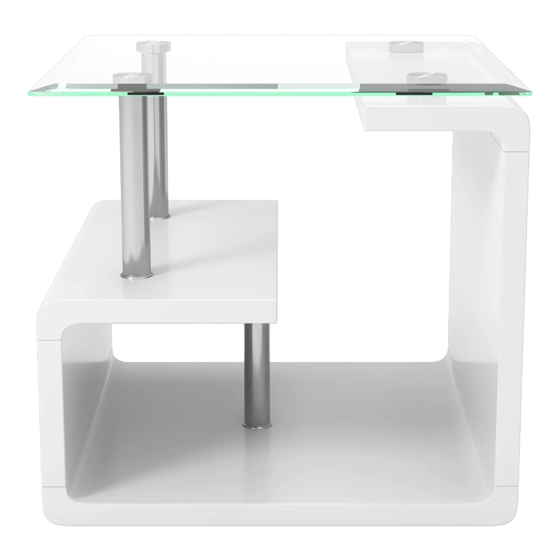 Furniture of America Velencia Glass Geometric End Table in Glossy White