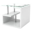 Furniture of America Velencia Glass Geometric End Table in Glossy White