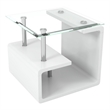 Furniture of America Velencia Glass Geometric End Table in Glossy White