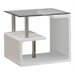 Furniture of America Velencia Glass Geometric End Table in Glossy White