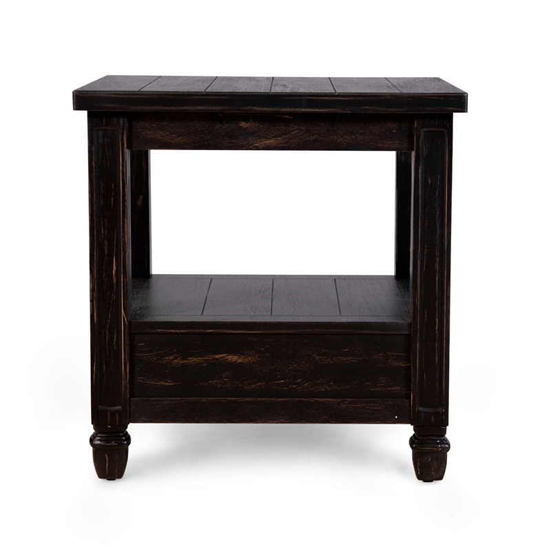 America Shania Wood 1 Drawer End Table, Antique Black End Tables