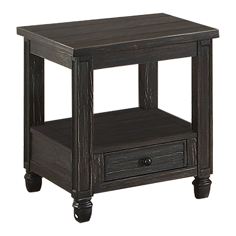 Furniture of America Shania Wood 1Drawer End Table in Antique Black