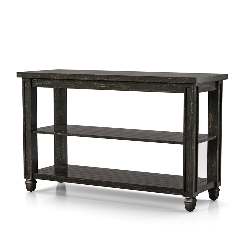 Furniture of America Shania Wood 2Shelf Sofa Table in Antique Black