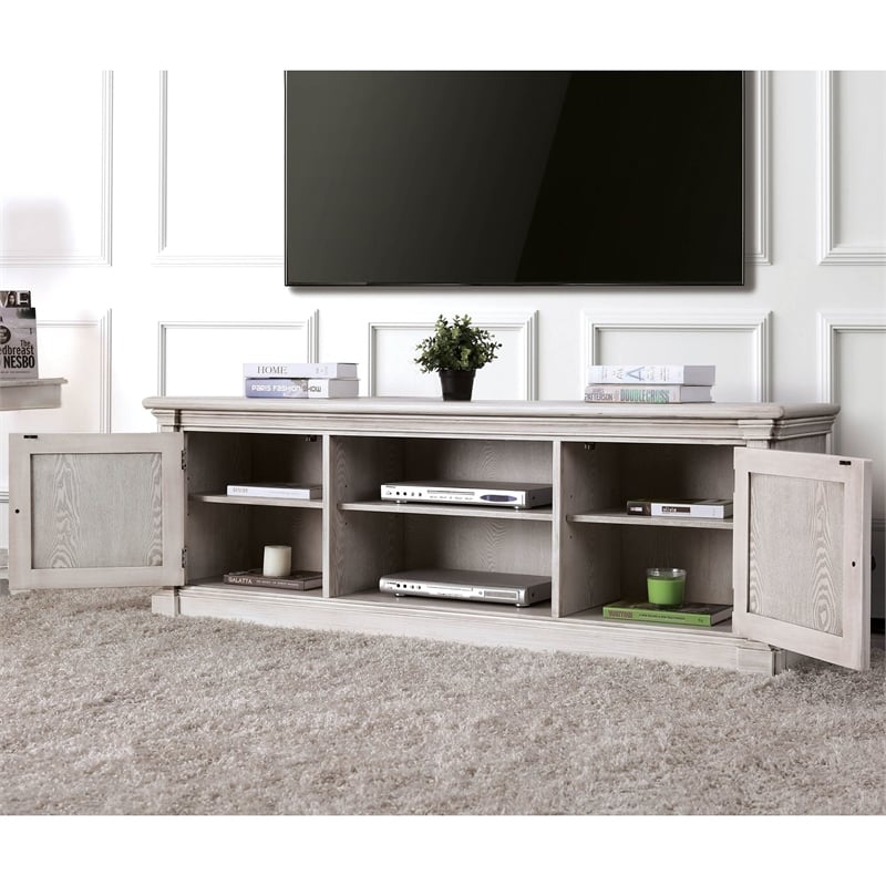 Furniture of America Vallie Cottage Wood 60-Inch TV Stand in Antique White