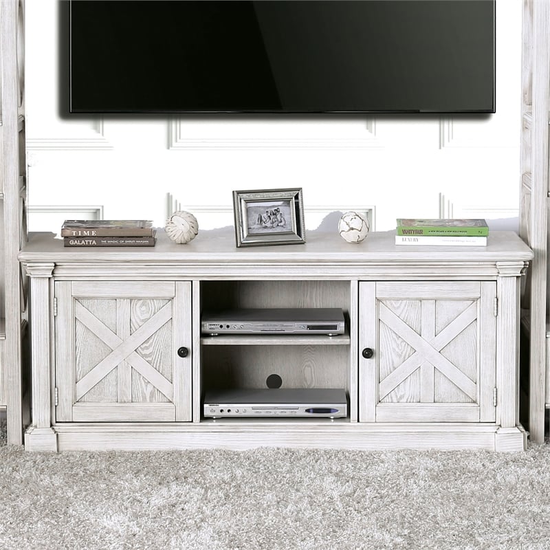 Furniture of America Vallie Cottage Wood 60-Inch TV Stand in Antique White