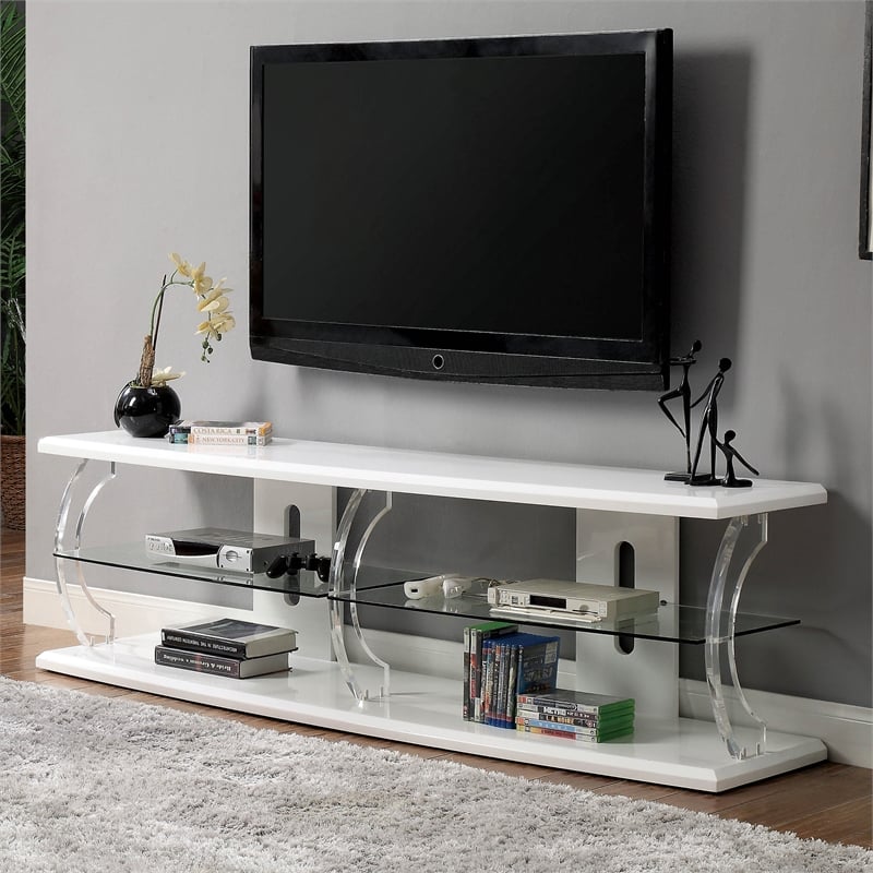 Furniture of America Jerry Contemporary Wood Storage 60-Inch TV Stand in White