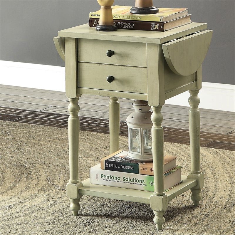 Furniture of America Mendez Wood Drop-Leaf Side Table in Antique White