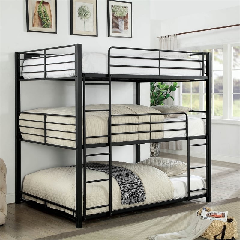Furniture of America Botany Metal Full Triple Bunk Bed in Sand Black