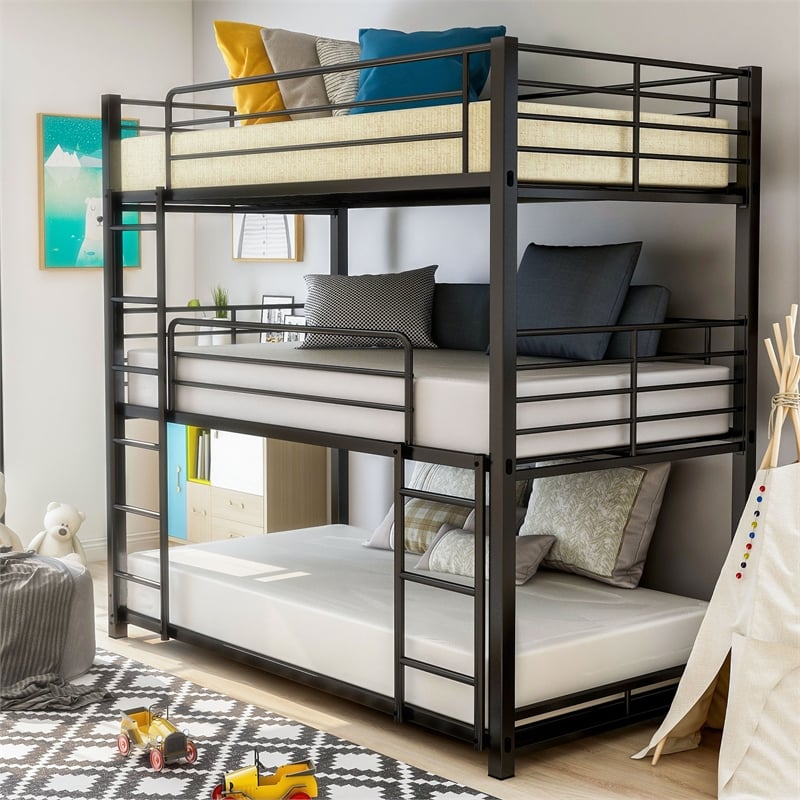 Furniture of America Botany Metal Full Triple Bunk Bed in Sand Black