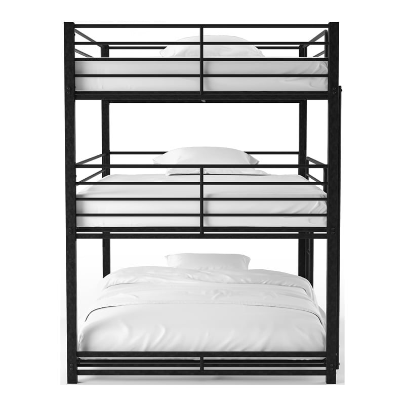 Furniture of America Botany Metal Queen Triple Bunk Bed in Sand Black