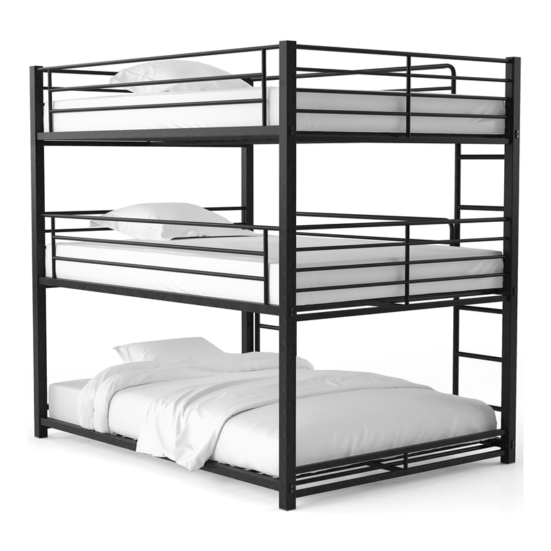 Furniture of America Botany Metal Queen Triple Bunk Bed in Sand Black