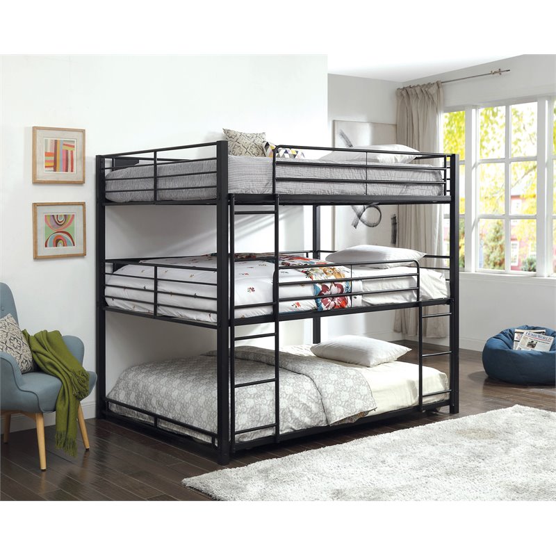 Furniture Of America Botany Metal Queen, Three Bunk Bed Set