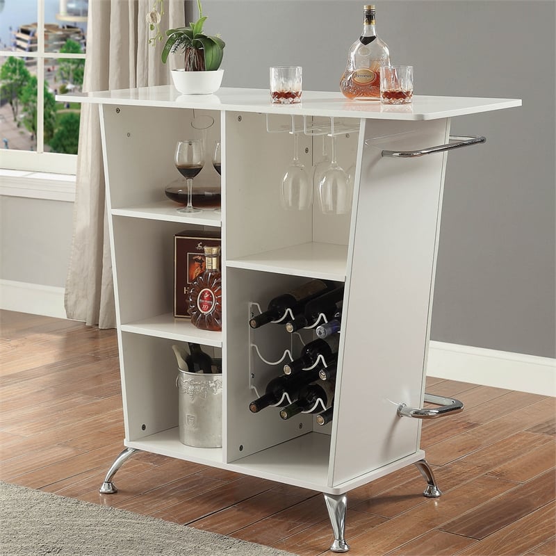 Furniture of America Perii Contemporary Faux Leather Tufted Bar Table in White