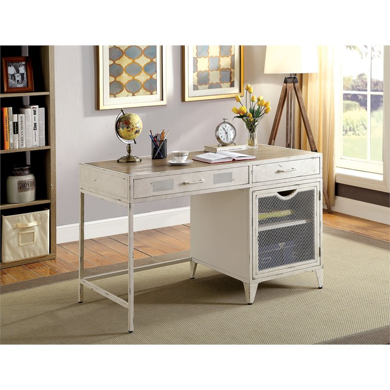 Furniture Of America Trinket Metal Desk In Distressed Furniture Of America Trinket Metal Desk In Distressed White