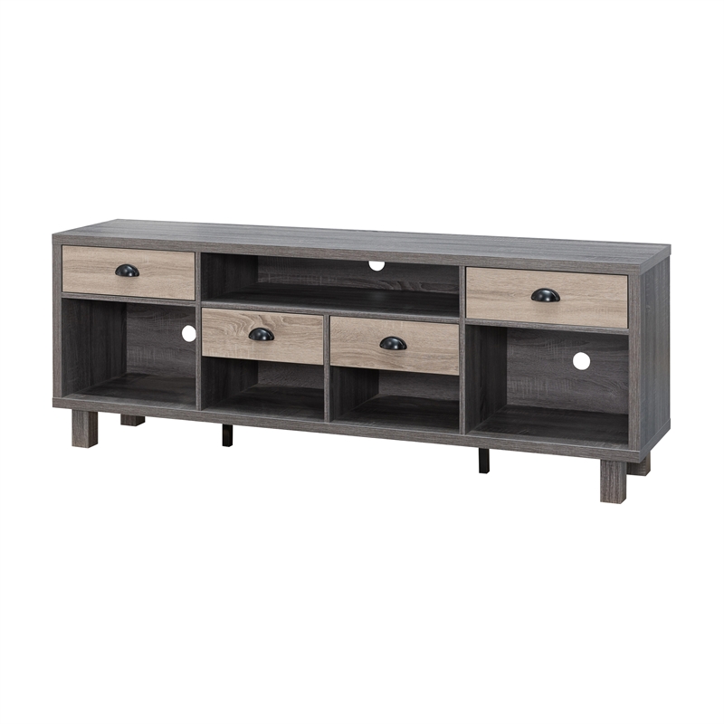 Furniture of America Rubert 70Inch Wood TV Stand in Distressed Gray