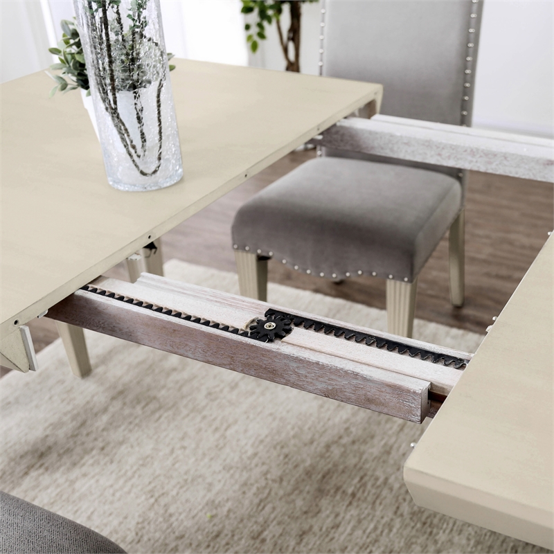 Furniture of America Tabitha Wood Extendable Dining Table in Antique White