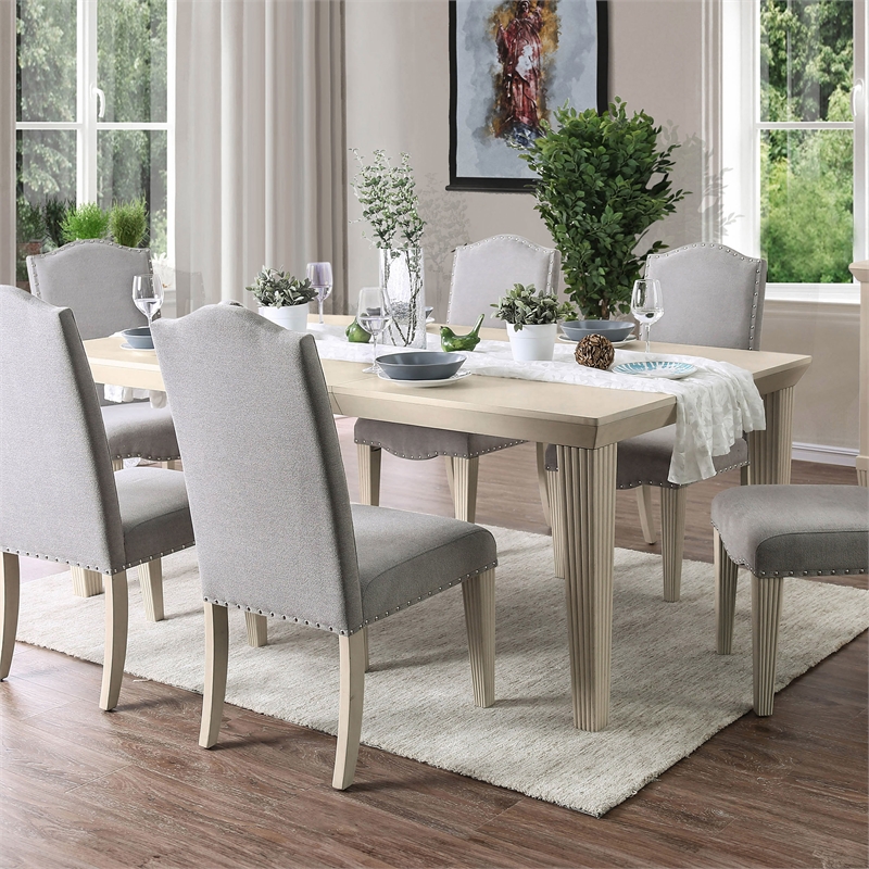 Furniture of America Tabitha Wood Extendable Dining Table in Antique White