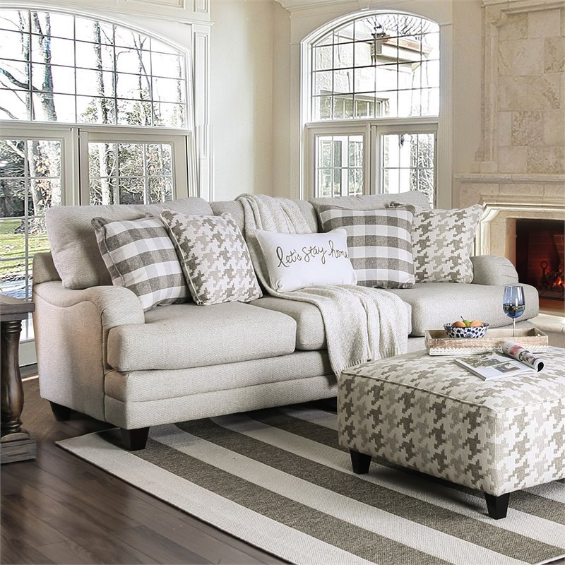 Furniture of America Verdugo Transitional Fabric Sofa in Light Gray