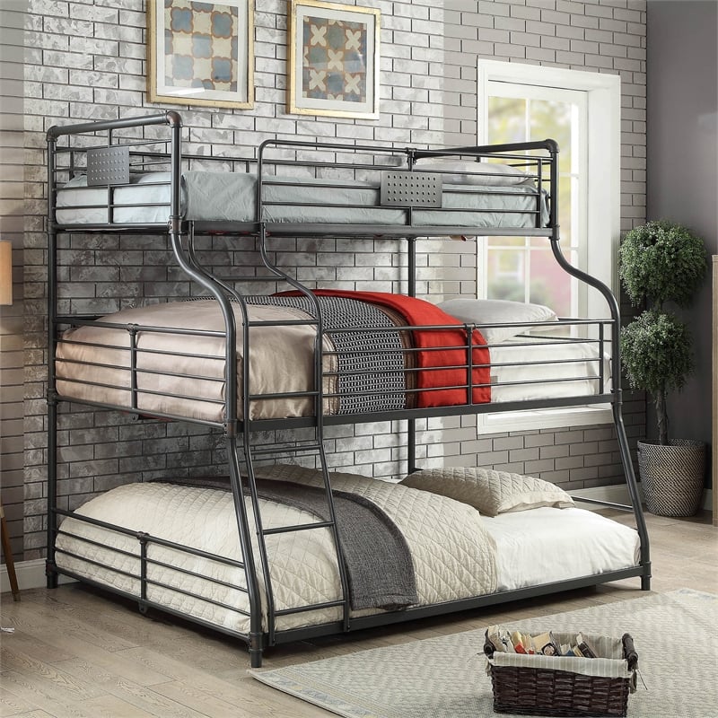 Furniture of America Bryon Metal Twin/Full/Queen Triple Bunk Bed in Black