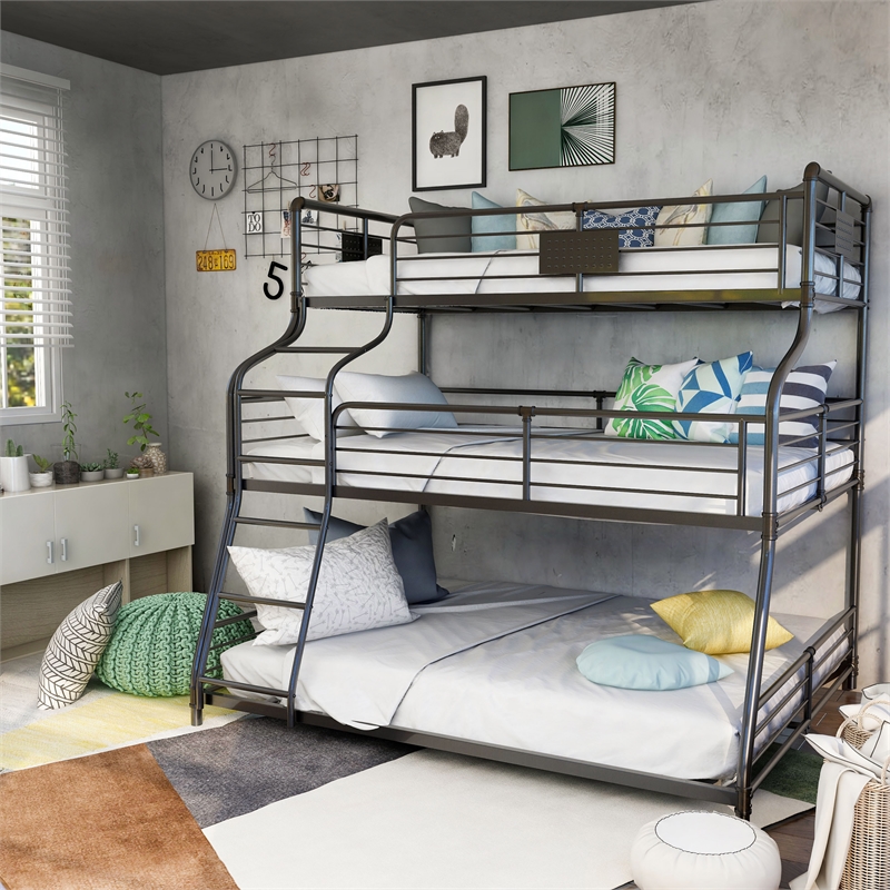 Furniture of America Bryon Metal Twin/Full/Queen Triple Bunk Bed in Black