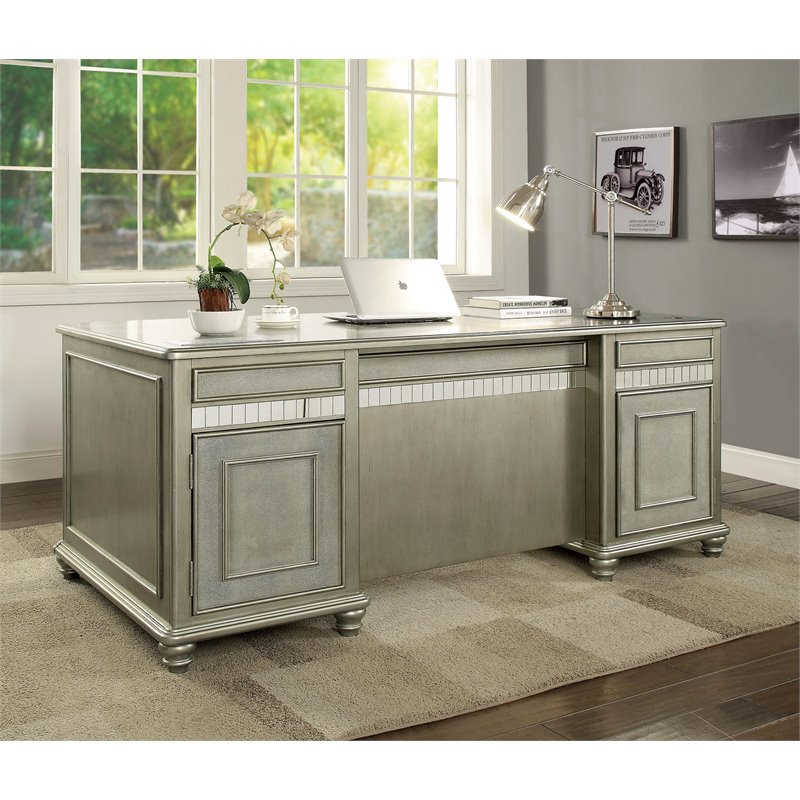 Furniture Of America Reyna Contemporary Writing Desk In Silver Idf Furniture Of America Reyna Contemporary Writing Desk In Silver