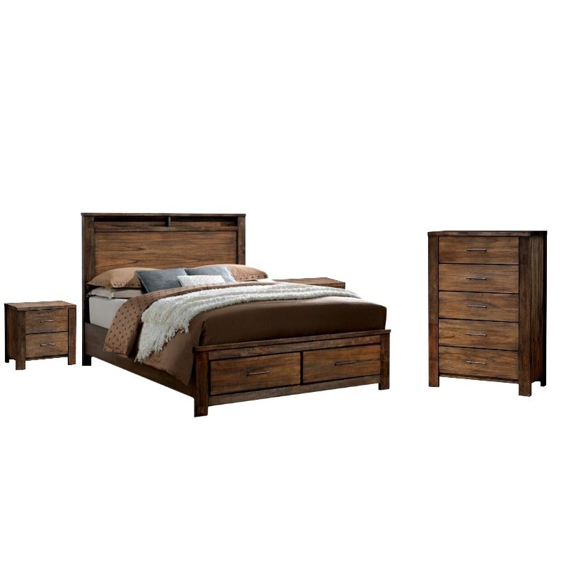 Nangetti 4 Piece Bedroom Set With 2 Nightstands Queen Bed And Chest In Oak