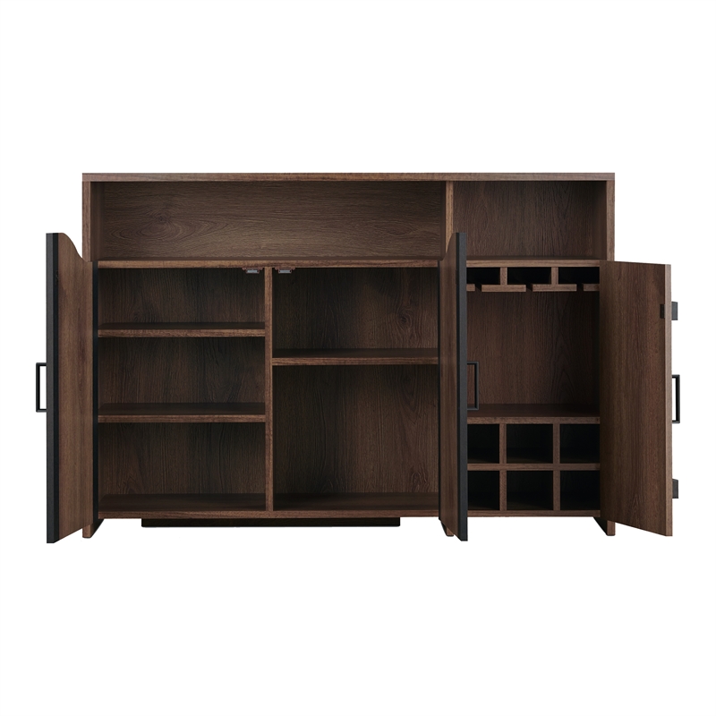 Furniture of America Helen Farmhouse Wood 6-Shelf Buffet in Distressed Walnut