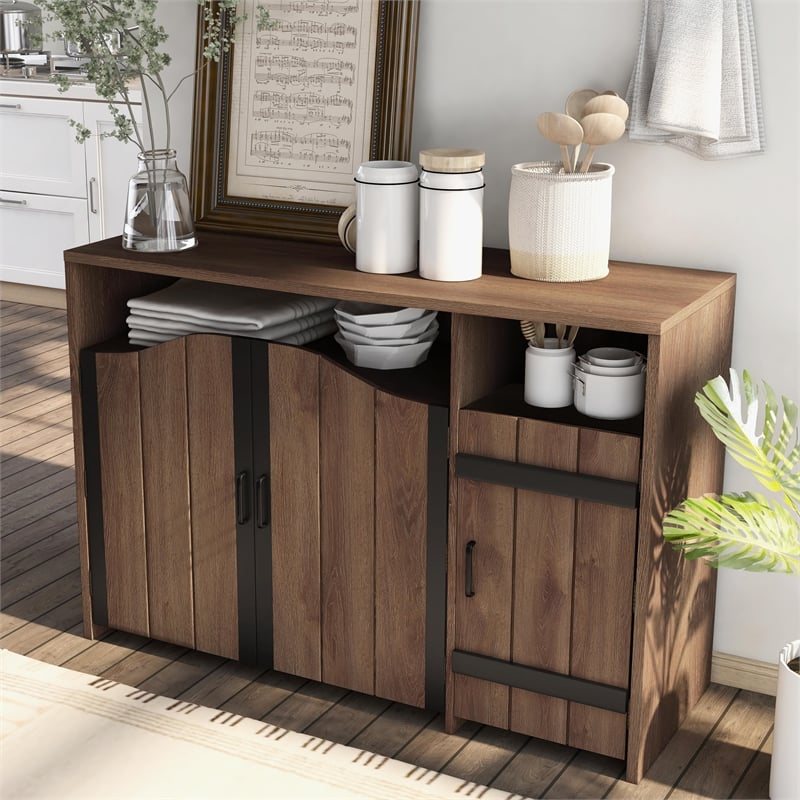 Furniture of America Helen Farmhouse Wood 6-Shelf Buffet in Distressed Walnut
