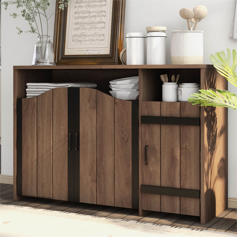 Furniture of America Helen Farmhouse Wood 6-Shelf Buffet in Distressed Walnut
