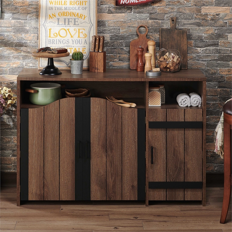 Furniture of America Helen Farmhouse Wood 6-Shelf Buffet in Distressed Walnut